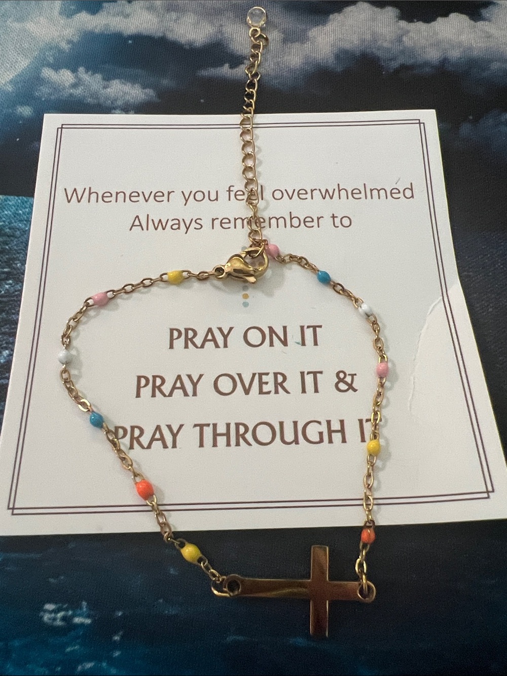 #2641* Prayer: 2 Set of Gold Cross Beaded Bracelet W/Multicolor Accents - Picture 4 of 17